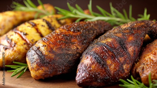 Wallpaper Mural Grilled chicken drumsticks with rosemary seasoning and char marks displayed in rustic plating closeup showcasing homemade roasted food style culinary photography Torontodigital.ca