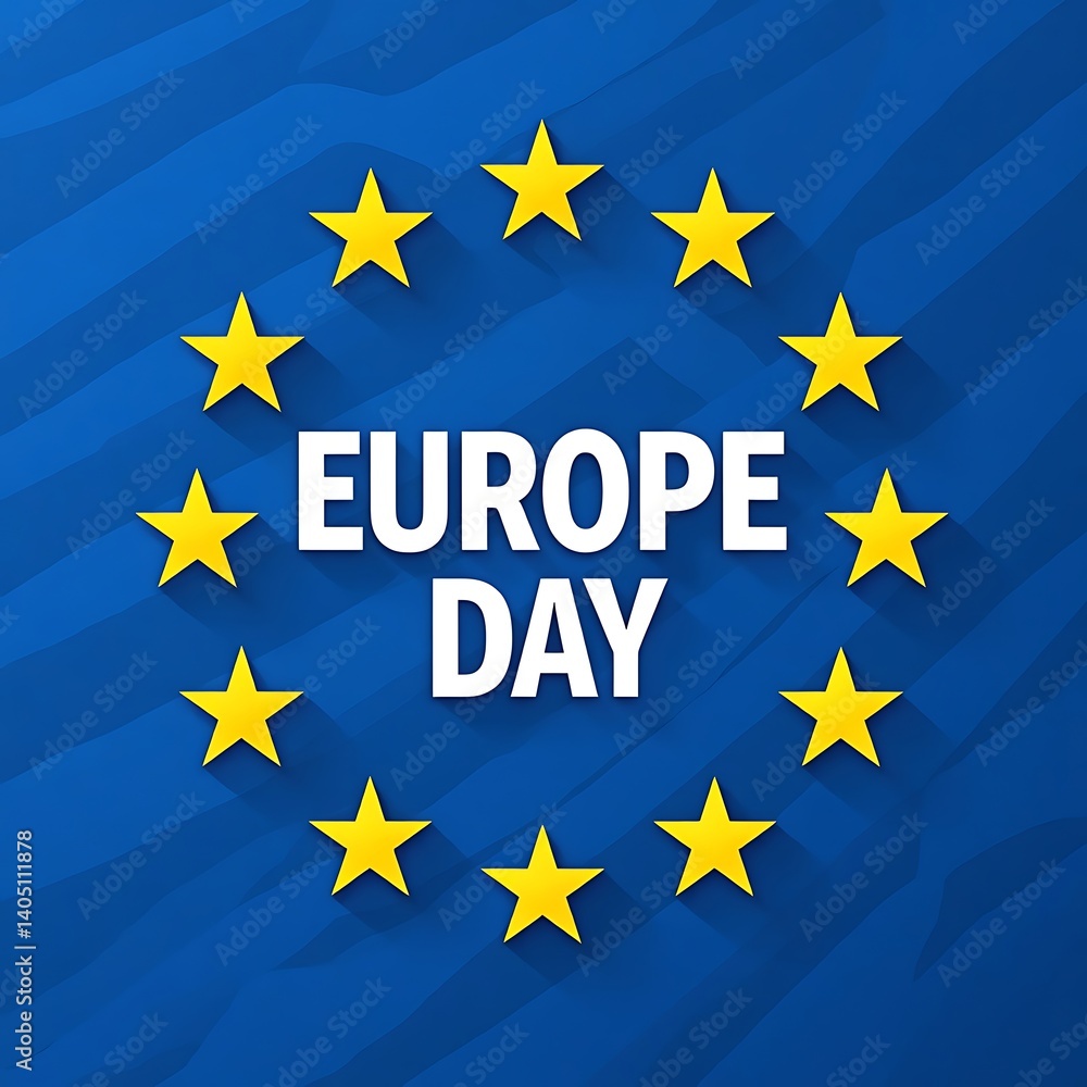 Europe day celebration vector background with european union flag stars, blue geometric abstract texture, and happy europe day greeting for international unity and peace themes Europe day celebration vector background with european union flag stars, blue geometric abstract texture, and happy europe day greeting for international unity and peace themes