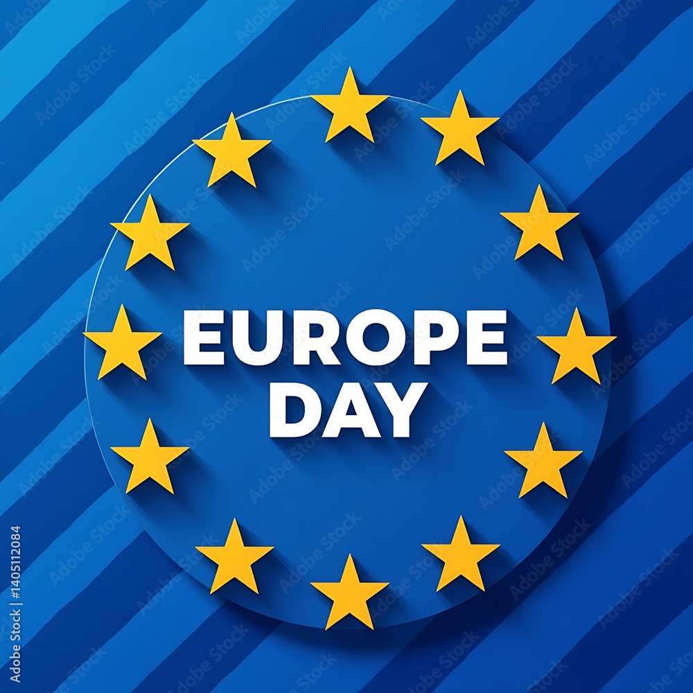 Europe day celebration vector background with european union flag stars, blue geometric abstract texture, and happy europe day greeting for international unity and peace themes Europe day celebration vector background with european union flag stars, blue geometric abstract texture, and happy europe day greeting for international unity and peace themes