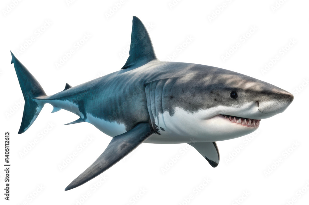 Fototapeta premium Realistic representation of a great white shark swimming in the ocean