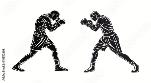 Boxer silhouette fighting a boxing match in a sporty vector style, Vector a boxer stand with pose vector silhouette