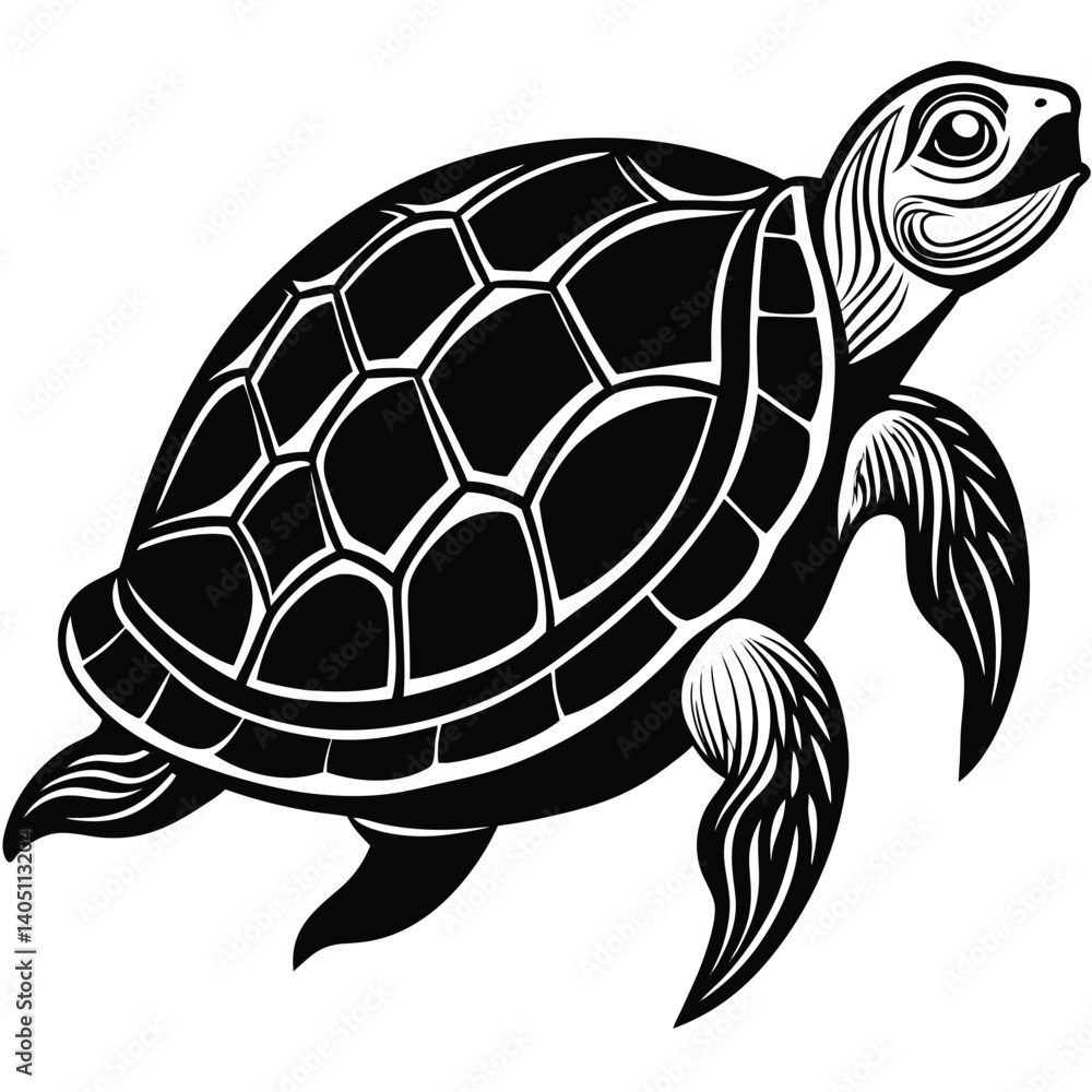 Vector illustration of a cute turtle with a patterned shell, swimming in water, designed in a fun and cartoonish style, perfect for wildlife and nature-themed art or tattoos Vector illustration of a cute turtle with a patterned shell, swimming in water, designed in a fun and cartoonish style, perfect for wildlife and nature-themed art or tattoos