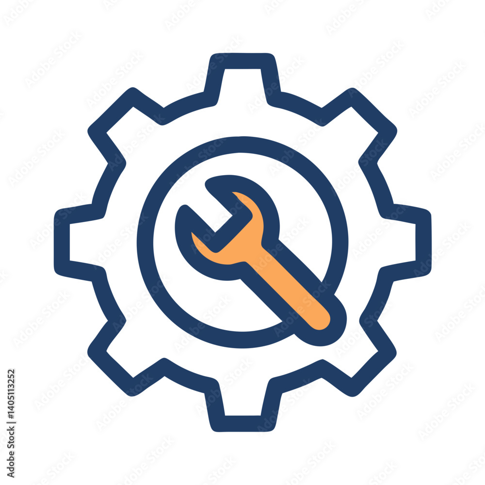 Gear with Wrench Icon Representing Mechanical Maintenance and Engineering Gear with Wrench Icon Representing Mechanical Maintenance and Engineering