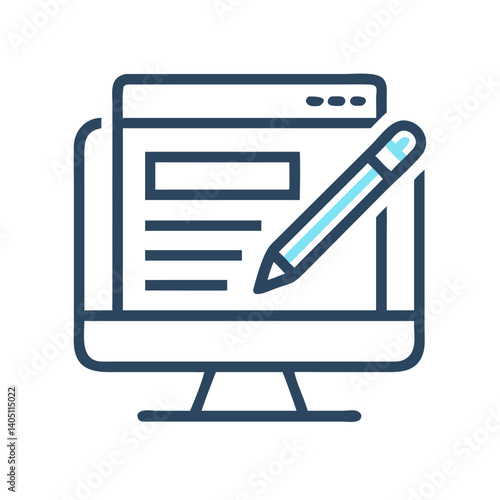 Monitor with Pencil Icon Representing Website Design and Content Creation
