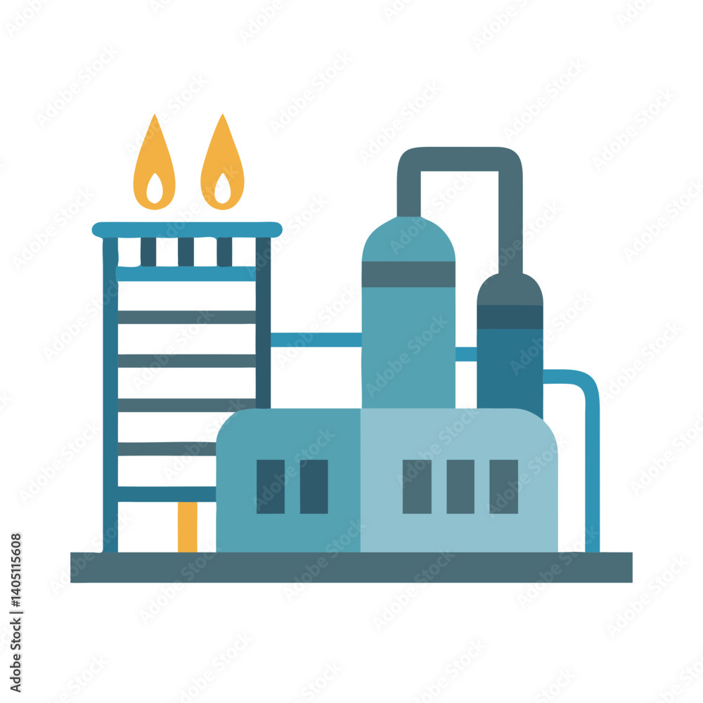 Oil Refinery Building Icon Representing Energy Production and Fuel Processing Oil Refinery Building Icon Representing Energy Production and Fuel Processing