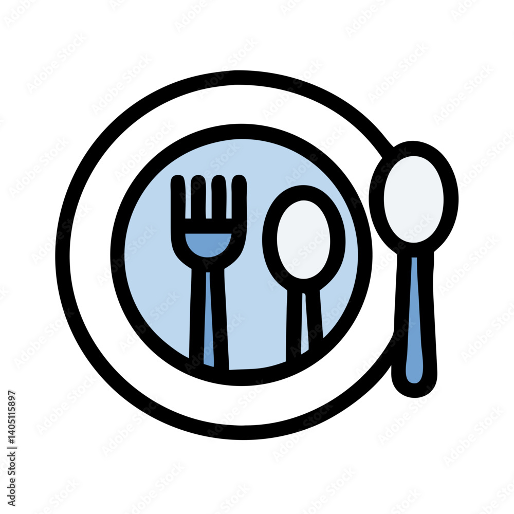 Plate with Spoon and Fork Icon Representing Dining and Meal Service Plate with Spoon and Fork Icon Representing Dining and Meal Service