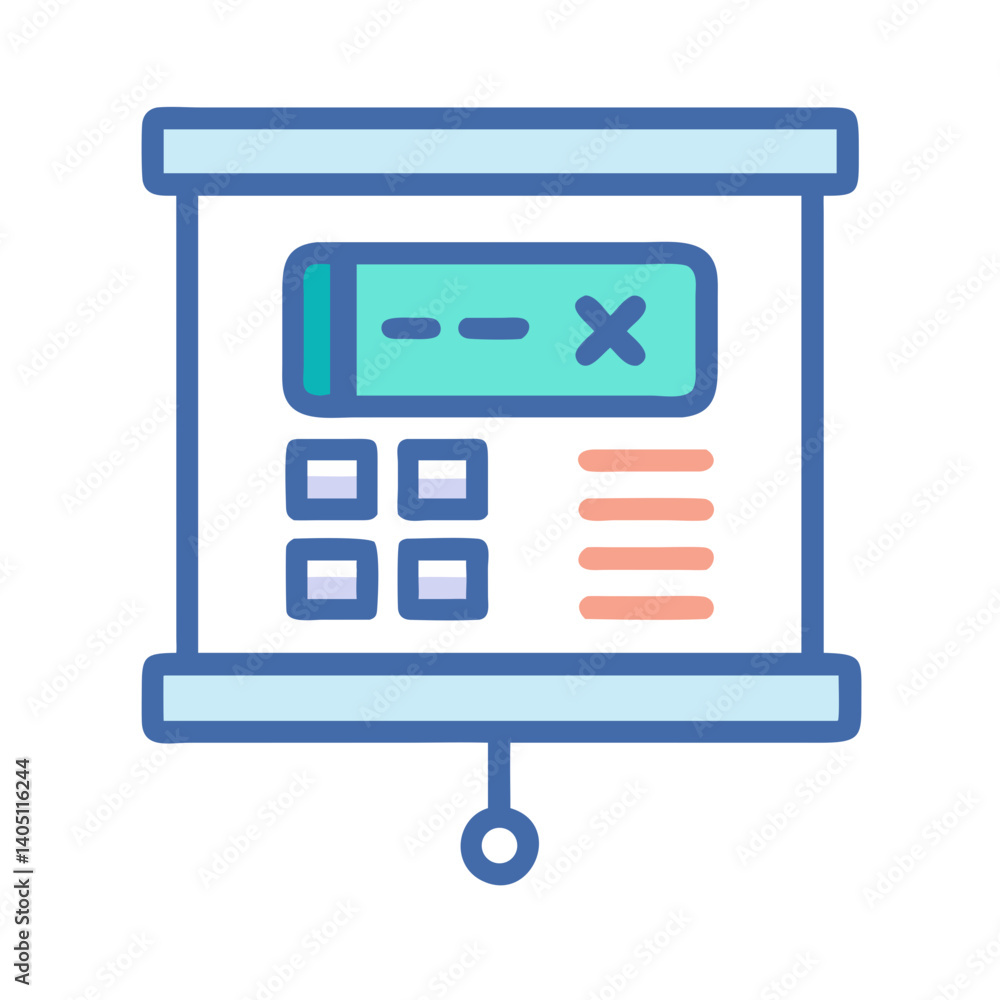 Presentation Slide with Calculator Icon Representing Financial Calculations and Analytical Data Presentation Slide with Calculator Icon Representing Financial Calculations and Analytical Data