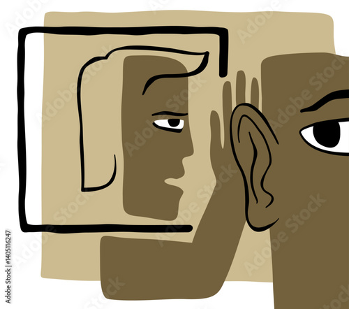 Fake news - doodle person whispers gossip in ear
