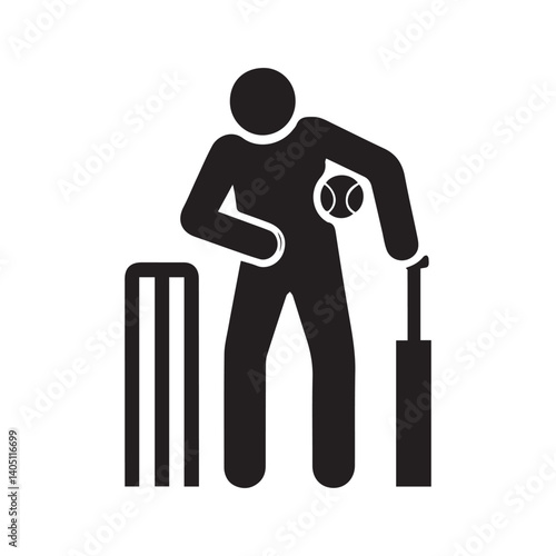 Cricket Sport Team Club Logo silhouette White Background.