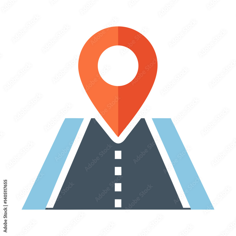 Road with Location Pin Icon Representing Route and Navigation Path Road with Location Pin Icon Representing Route and Navigation Path