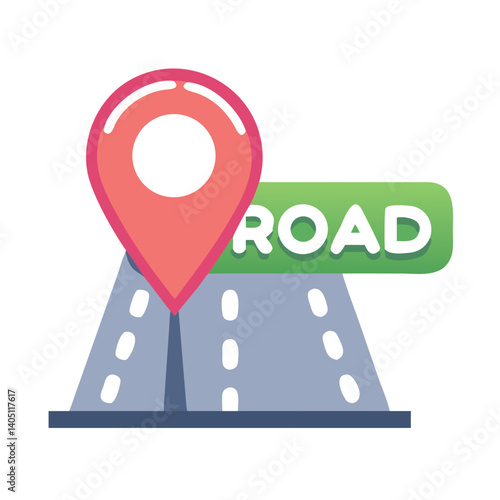 Road with Location Pin Icon Representing Route and Navigation Path