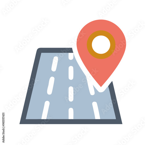 Road with Location Pin Icon Representing Route and Navigation Path