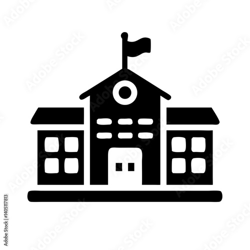 School Building Icon Representing Educational Institution and Learning Environment