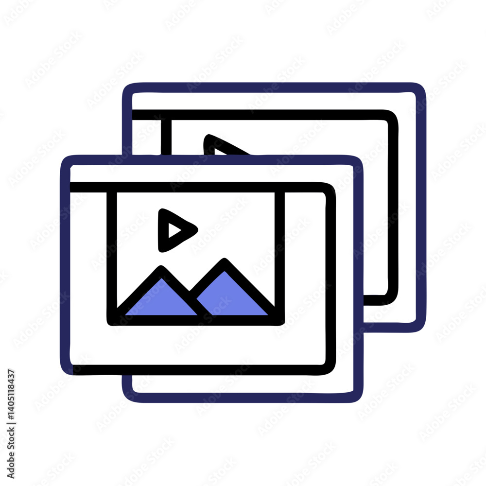 Stack of Slides with Play Button Icon Representing Presentation or Slideshow Playback Stack of Slides with Play Button Icon Representing Presentation or Slideshow Playback