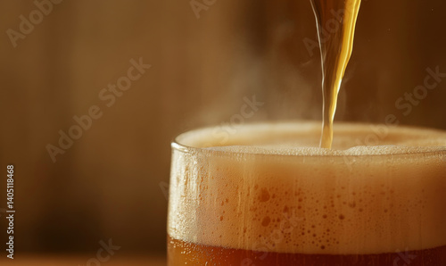 Wallpaper Mural Pouring beer into a glass with foam forming, close-up shot with blurred background Torontodigital.ca