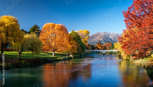 Autumn foliage along the Avon River in Christchurch New Zealand