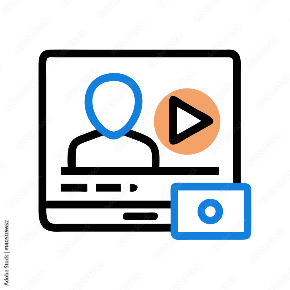 Video Player with Person Icon Representing Online Streaming and Virtual Presence Video Player with Person Icon Representing Online Streaming and Virtual Presence