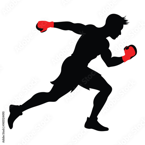 realistic silhouette of a boxer in motion, dodging to the left vector illustration