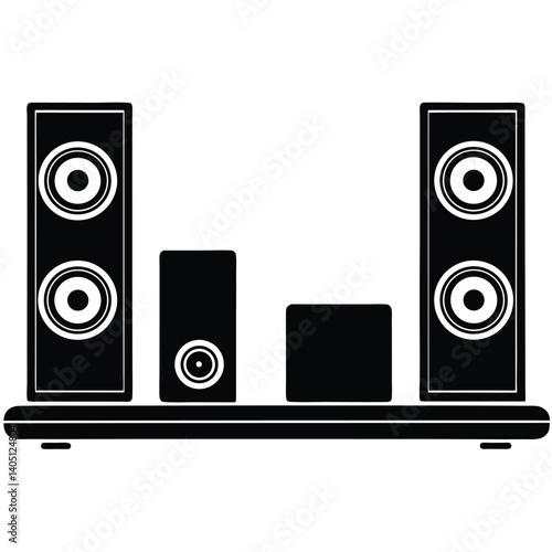 Black stereo speakers pump loud bass music from a big audio box