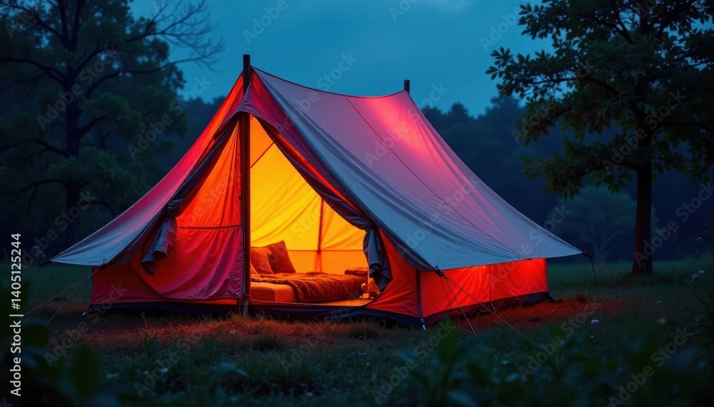 Dark canvas tent with vibrant internal lighting , night scene, big top, lights Dark canvas tent with vibrant internal lighting , night scene, big top, lights