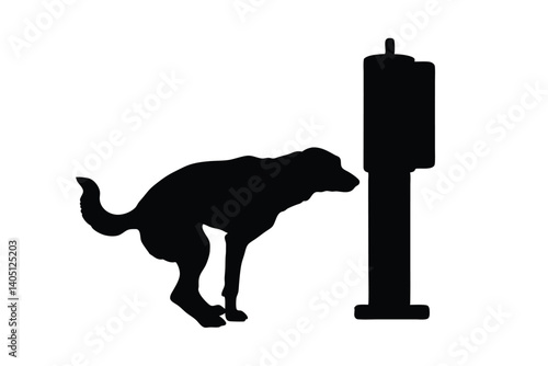 Dog Silhouette in Defecating Pose Black and White