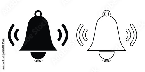 Alarm vector icon set. Modern ringing bell icon symbol web graphic design. Stylist fill and outline alarm vector, icon isolated on white background. Alarm icons sign and symbol. Vector illustration.