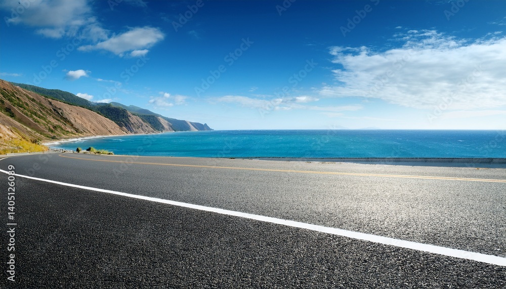 Fototapeta premium Asphalt road and beautiful coastline nature landscape under blue sky