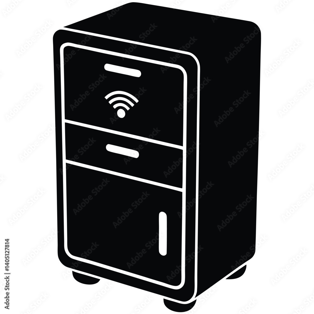 Secure metal office storage combines a 3D computer illustration with safe deposit boxes