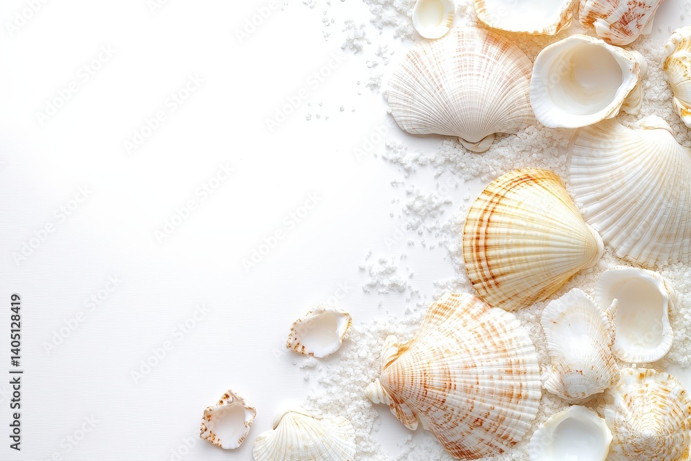 Seashells and Sand on White Background Seashells and Sand on White Background