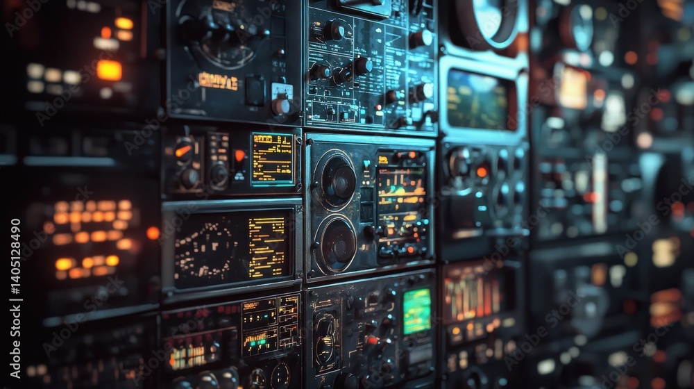 Fototapeta premium Retro Futuristic Control Panel: A Symphony of Analog and Digital