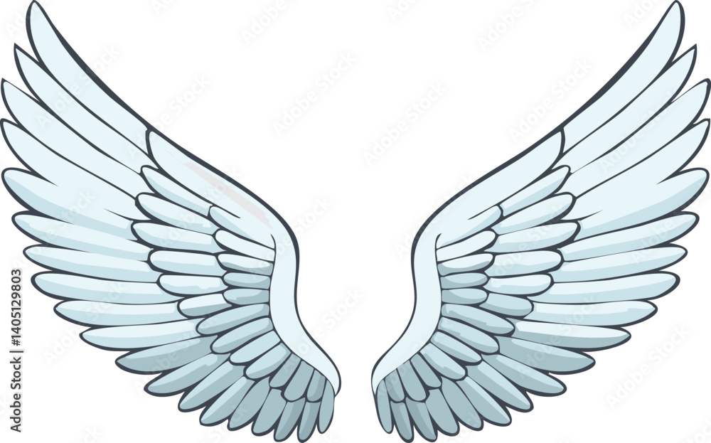 Fototapeta premium Vector Detailed Symmetrical Wings Illustration with Layered Feathers and Dreamy Gradient Tones