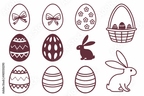 Easter Icons Vector Set – Colorful Eggs, Bunny, Flowers, and Spring Holiday Elements