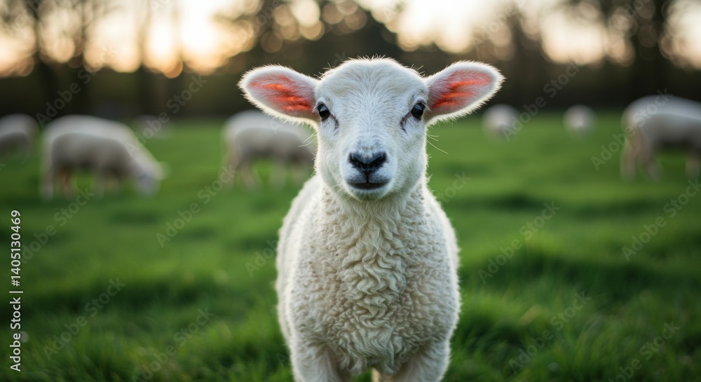 Charming closeup of a fluffy white lamb staring directly at the camera with curiosity Charming closeup of a fluffy white lamb staring directly at the camera with curiosity