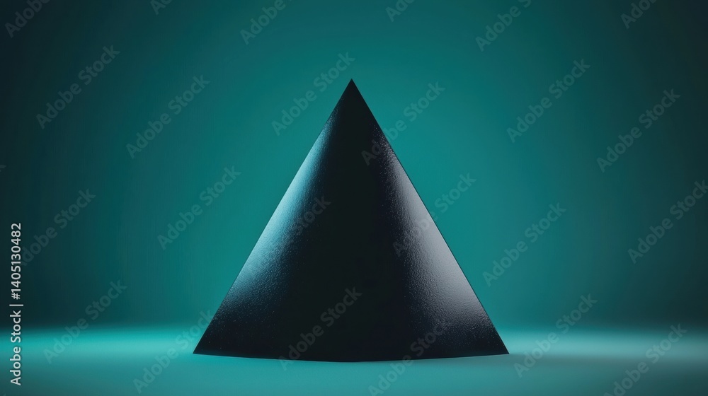Fototapeta premium A 3D rendering of a black pyramid on a teal background.