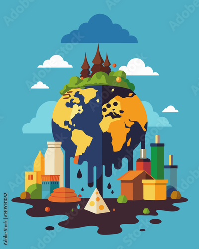 The sight of overflowing landfills had become a common occurrence a visible symbol of the worlds overconsumption.. Vector illustration