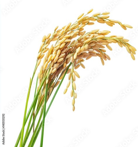 Rice plant with yellow rice grain head isolated on a white background, detailed photograph. --ar 15:16 --v 6.1 Job ID: caf79dfc-7443-4906-bc4b-87ff472a1a2b