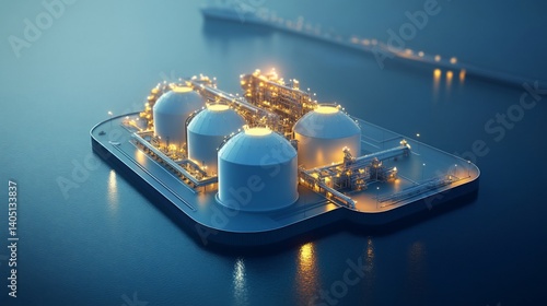 Floating LNG terminal at night.