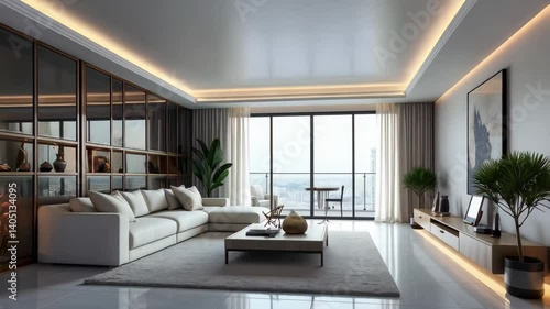 Wallpaper Mural Showcase interior living room with elegance decor, luxury condo design arts.  Torontodigital.ca