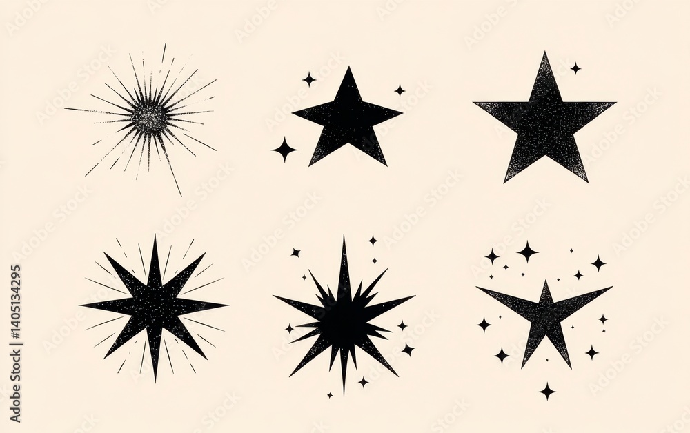 Stylish Star Icons Vector Set Black Geometric Shapes on White Background Stylish Star Icons Vector Set Black Geometric Shapes on White Background