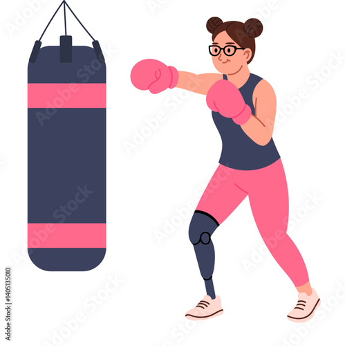 Woman with Prosthetic Leg Boxing
