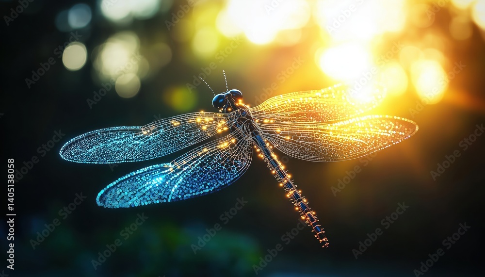 Glowing Biological Computer Dragonfly Digital Circuitry Insect Wings Technology Concept Glowing Biological Computer Dragonfly Digital Circuitry Insect Wings Technology Concept