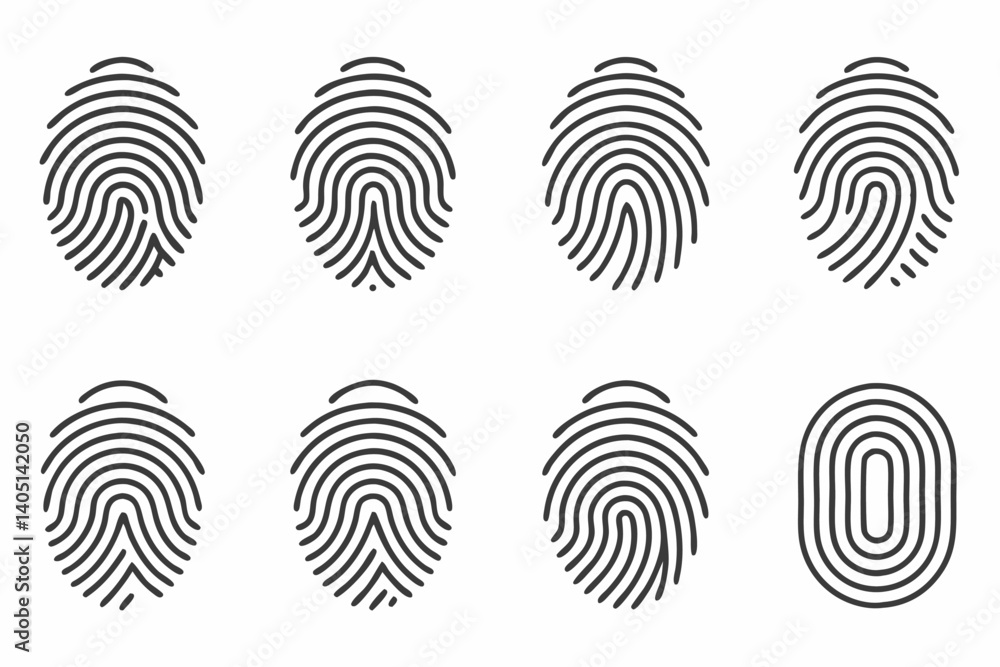 Fingerprint Icons Vector Set – Unique Black Fingerprint Patterns for Security and Identity Design Fingerprint Icons Vector Set – Unique Black Fingerprint Patterns for Security and Identity Design