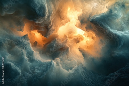 Abstract celestial formations, illuminated by inner light.