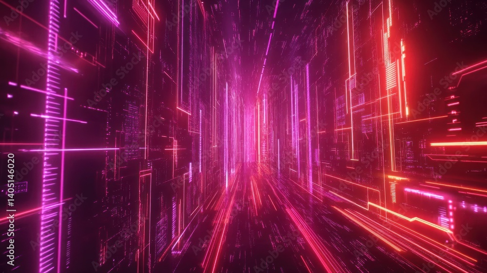 Digital tunnel of glowing lines Digital tunnel of glowing lines