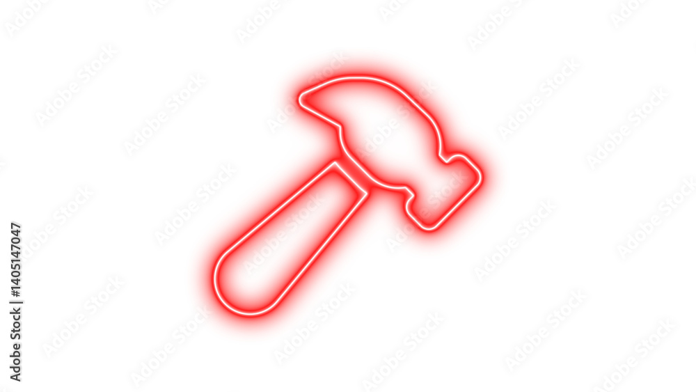 Neon hammer icon red color glow with transparent background Neon hammer icon red color glow with transparent background