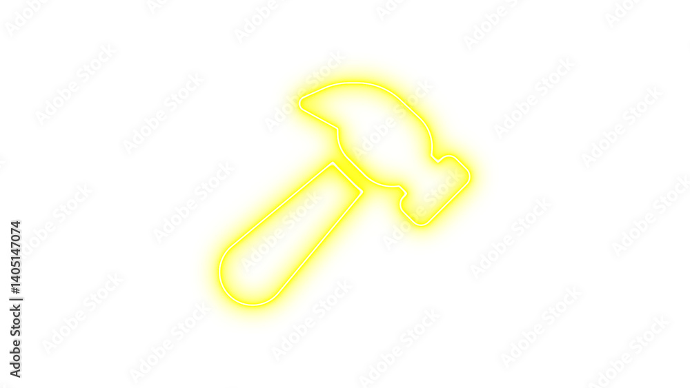 Neon hammer icon yellow color glow with transparent background Neon hammer icon yellow color glow with transparent background