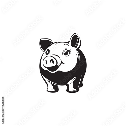 image of a toy pig, graphics, vector, black white
