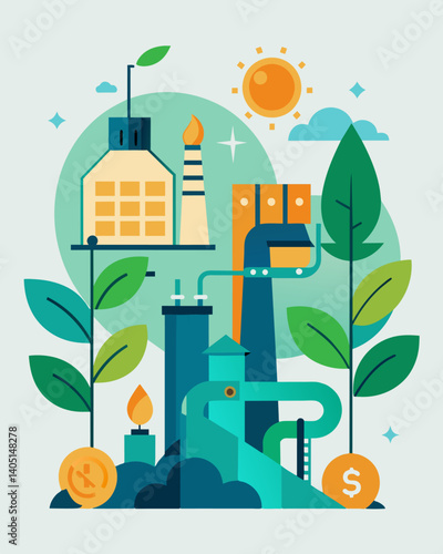 Offering tax incentives for companies that implement sustainable production practices to prevent overproduction of nonrenewable resources.. Vector illustration