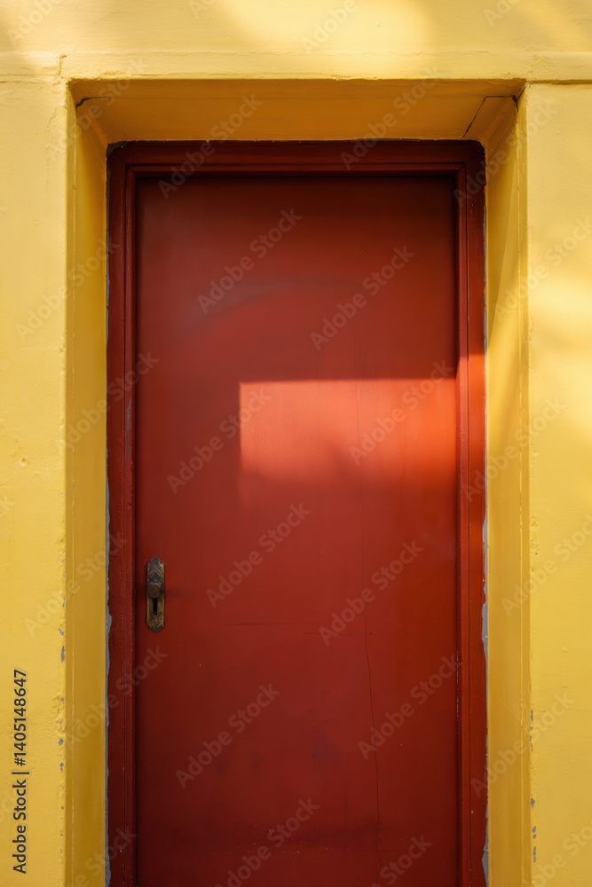 Single Red Door Closed on the Yellow Box Room Single Red Door Closed on the Yellow Box Room