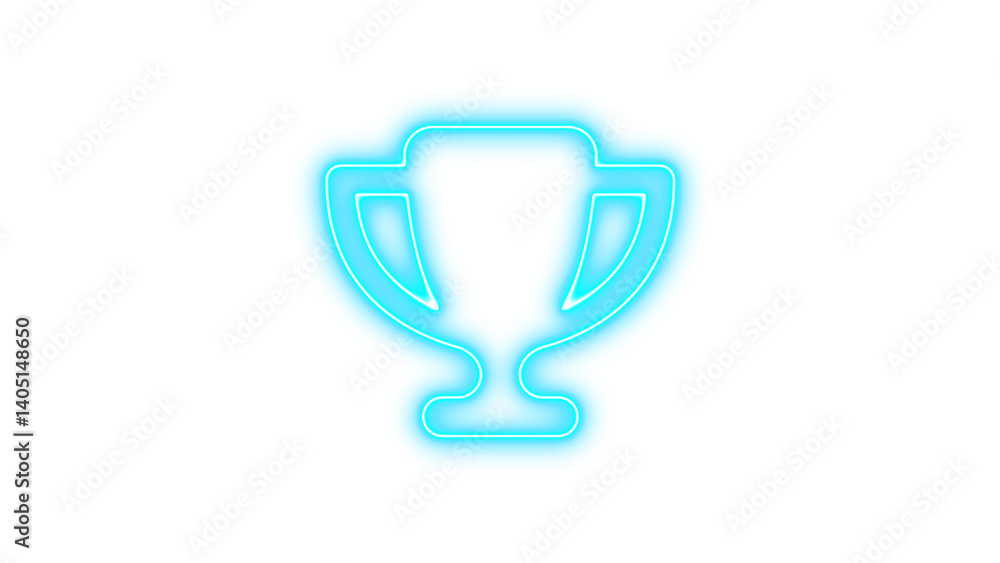 Neon trophy icon cyan color glow with transparent background Neon trophy icon cyan color glow with transparent background